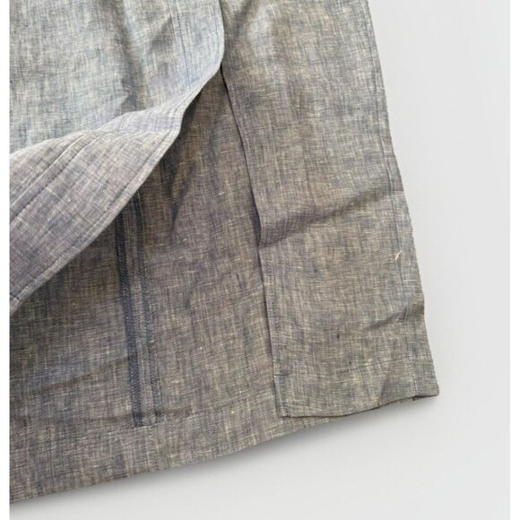 Ann Taylor LOFT 100% Linen Skirt Sky Chambray Blue Button Midi Straight Split - Picture 4 of 7